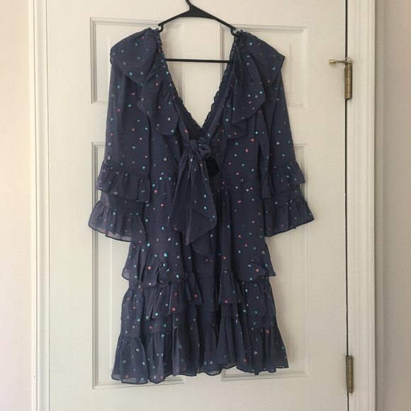 Rebecca Taylor Glitter Gem Chiffon Ruffle Dress - Picture 5 of 6